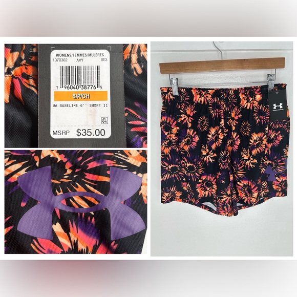 Under Armour NWT UA‎ Baseline 6" Printed Shorts Size Small Black Floral 28x6 - Picture 1 of 9